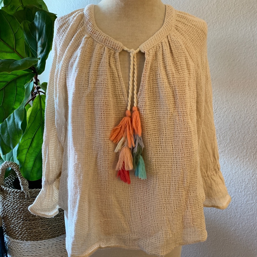 Women’s Zara Blouse With Pom Poms - Size M - NWT